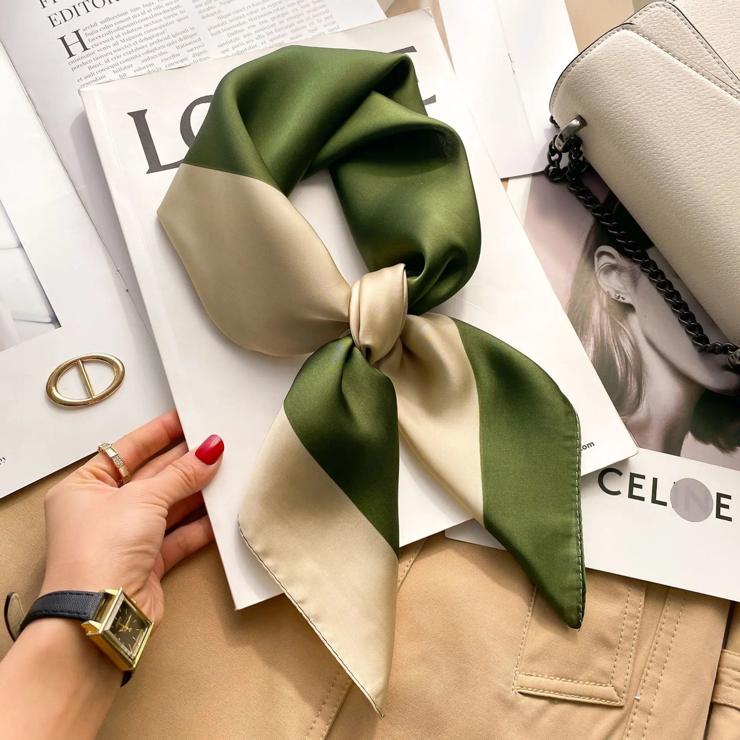 Luxury 2024 Plaid Print Silk Scarf for Women 70cm Shawl