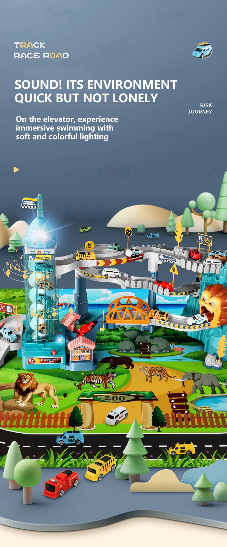 Lion Theme Car Track Set for Kids Educational Racing Toys with Diecast Cars Colorful Fun for Birthdays and Holidays