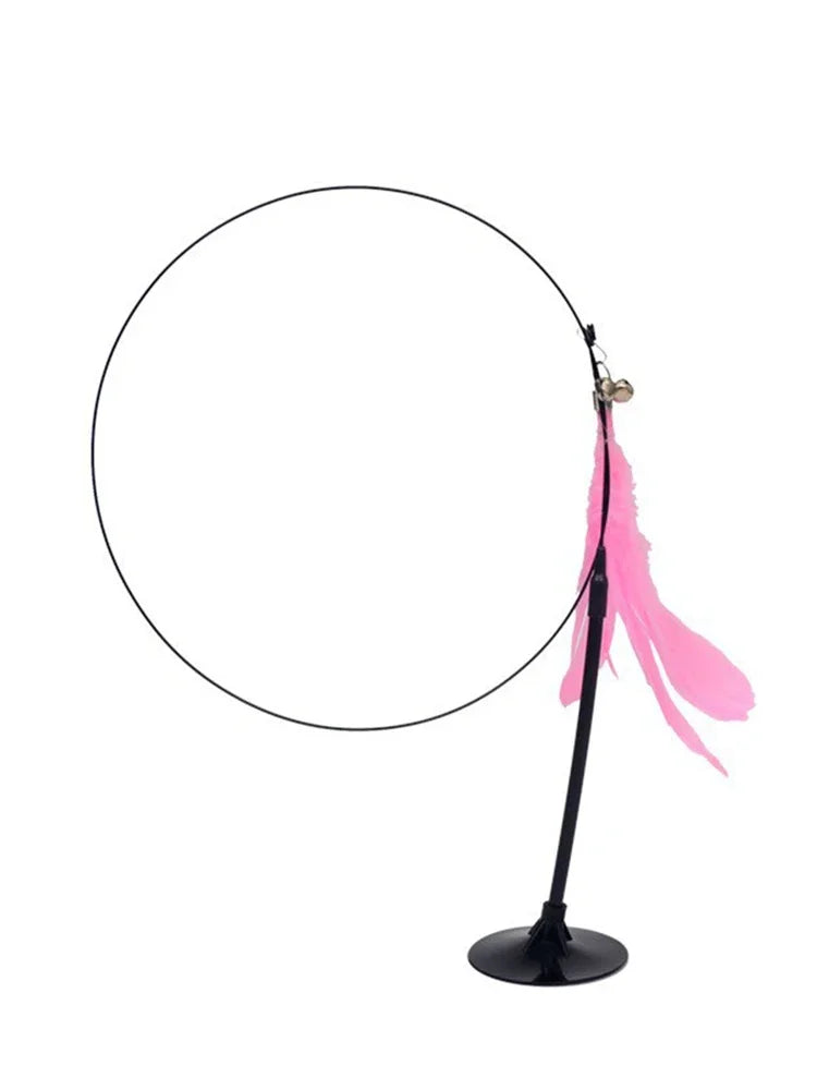 Cat Teaser Stick With Bell Feather Long Rod Suction Cup