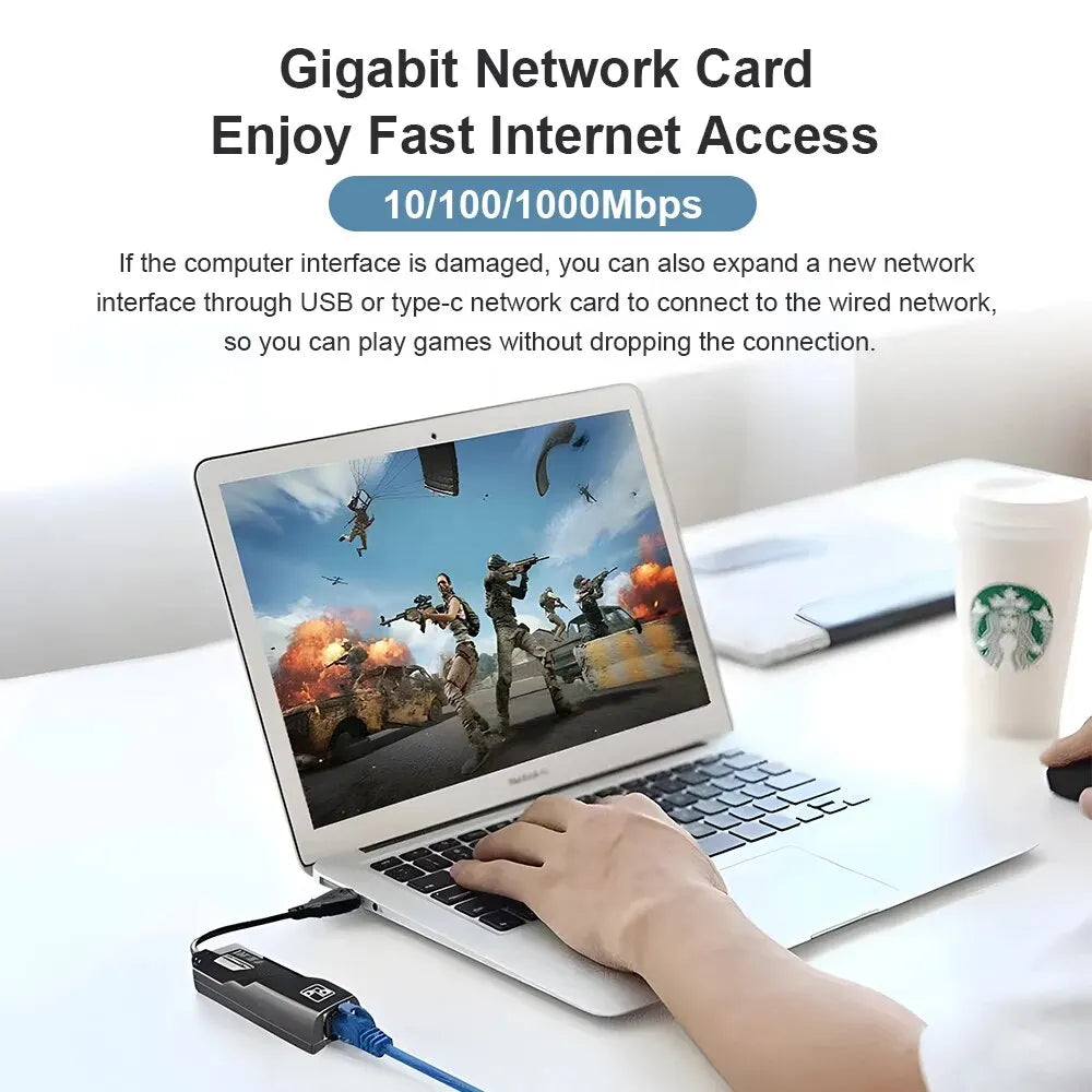 Adaptador DBIT Wi-Fi 3.0 HUB USB Ethernet Tipo C a RJ45 Tarjeta de red Gigabit Mini PC Computadoras de escritorio Accesorios para portátiles Plug and Play