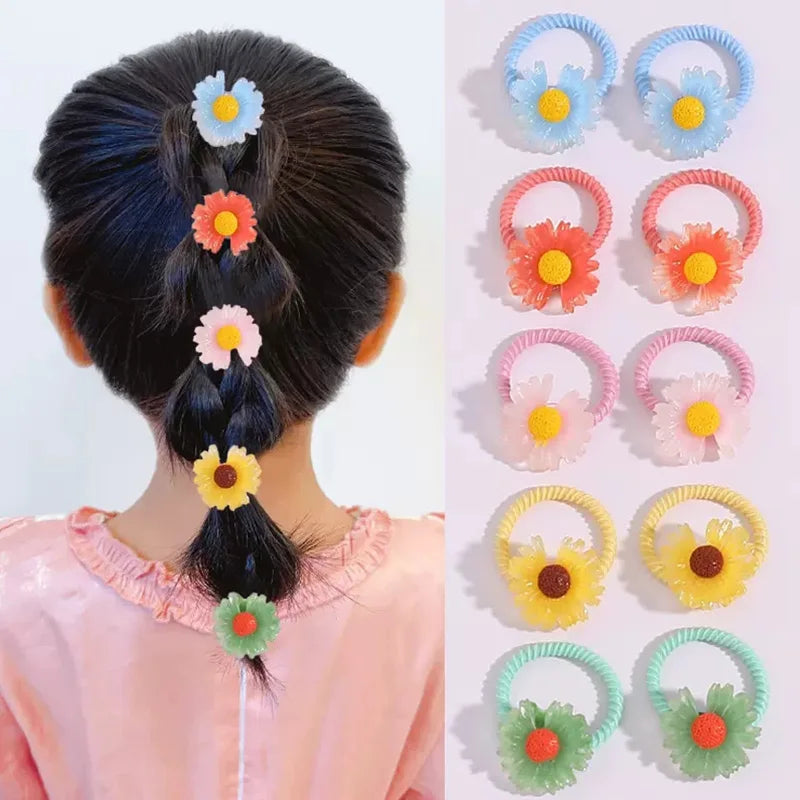 10PCS Cute Cartoon Flower Animal Elastic Hair Bands for Girls