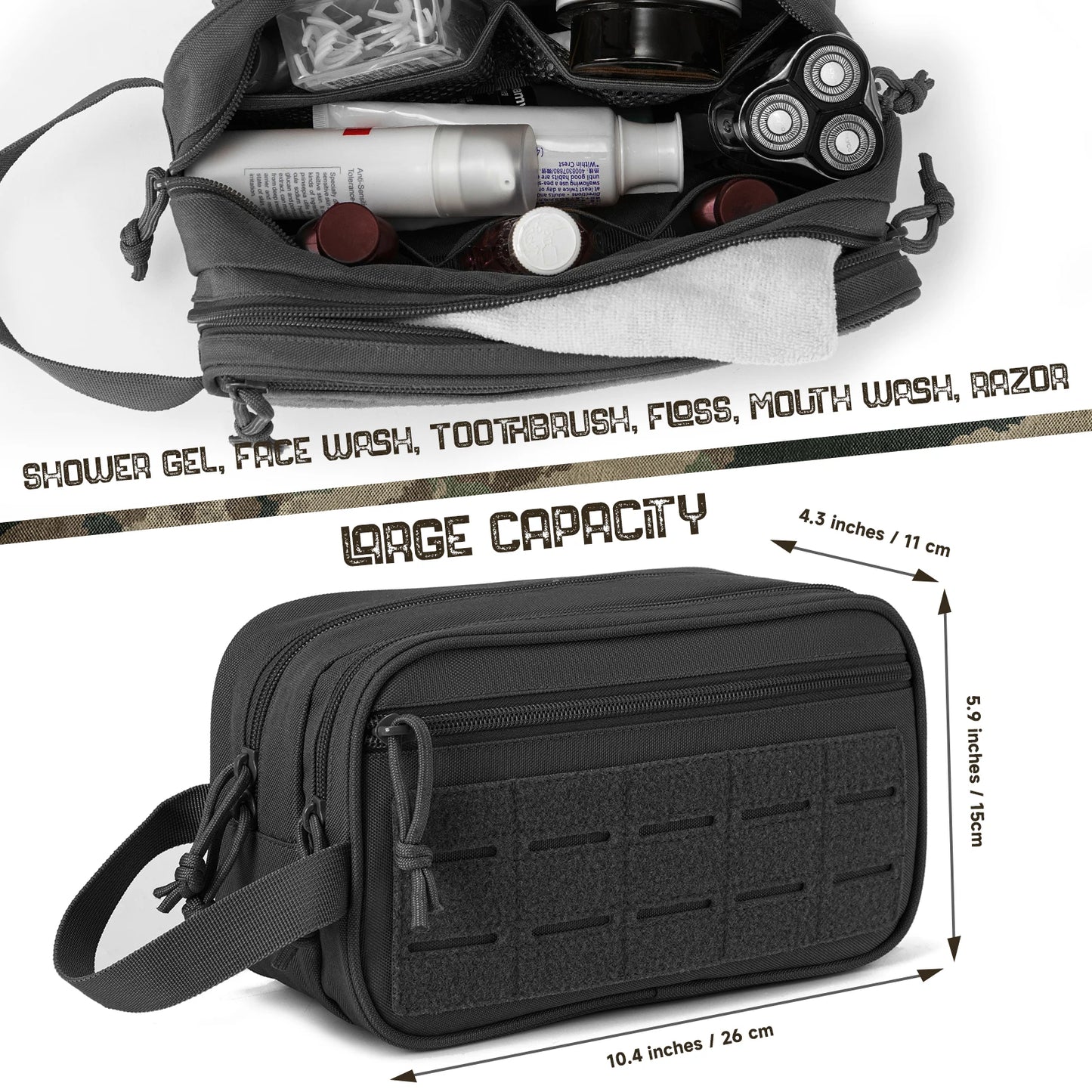 Tactical Toiletry Bag for Men Multifunctional Hygiene Organizer Travel Shaving Kit and Makeup Pouch