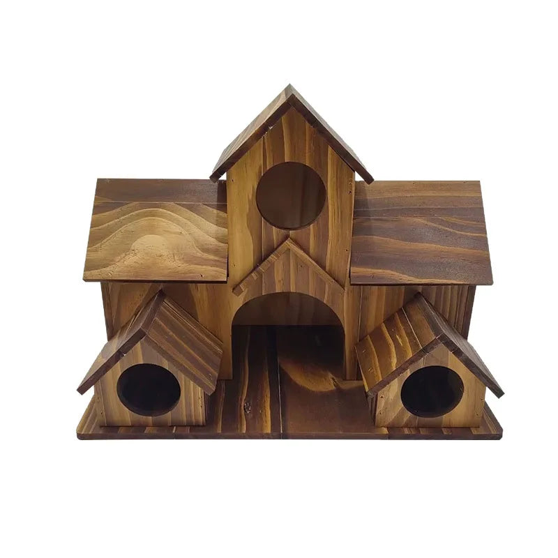 Rustic Bird House Natural Wood Garden Outdoor Hanging Feeder Villa Nest Handmade Waterproof Decoration for Wild Birds Habitat
