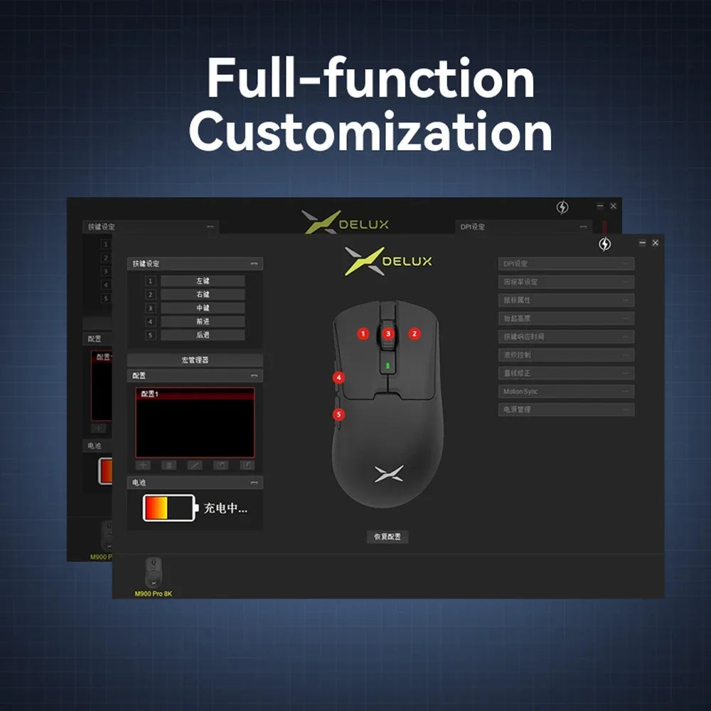 Delux M900PRO Wireless Gaming Mouse Ergonomic 8K PAW3395 RGB Dock