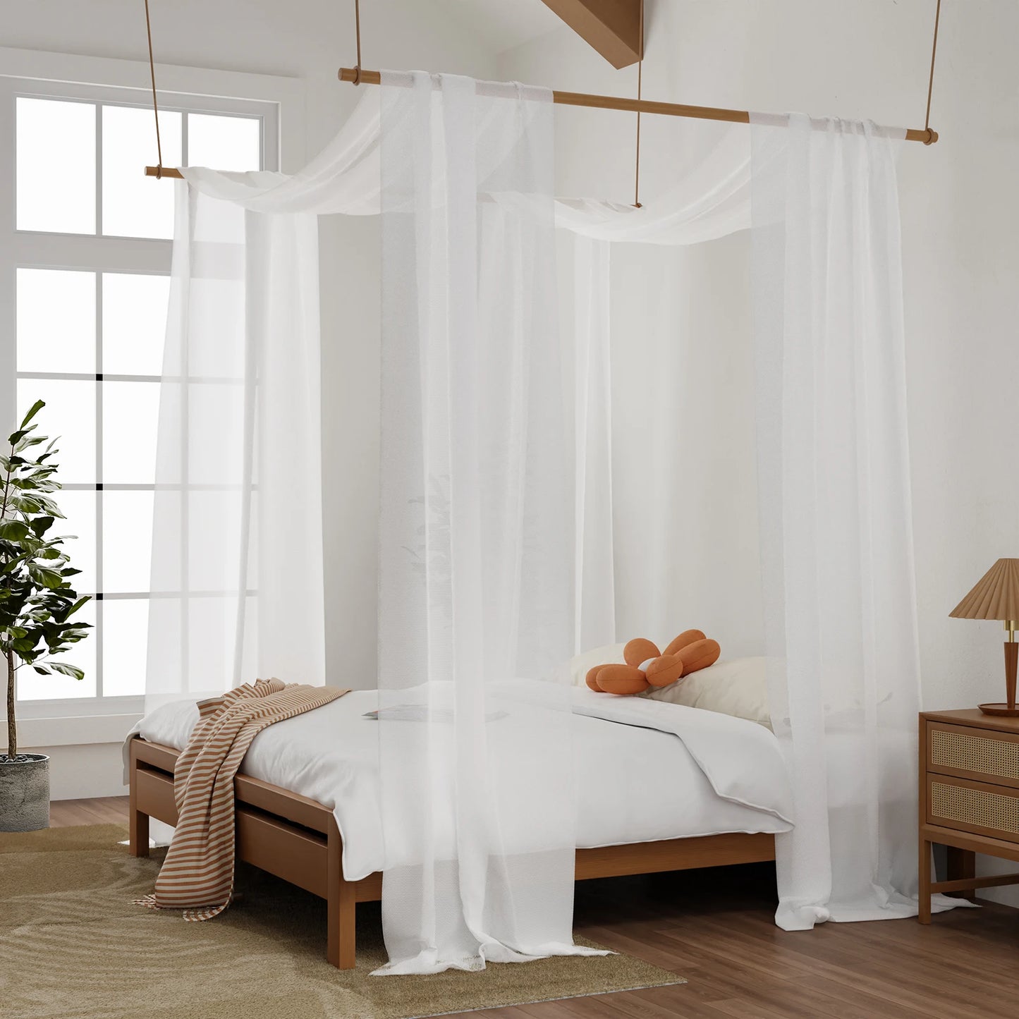 Luxury Pink Sheer Scarf Bed Canopy for Adults Girls Room Decor