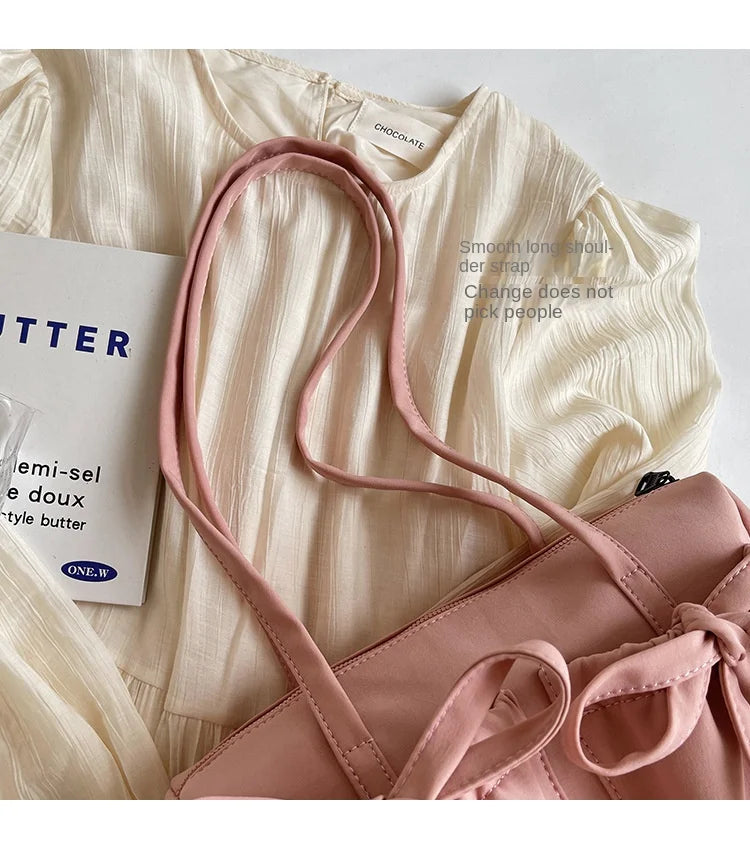 2024 New Korean Bow Nylon Shoulder Bag Large Capacity Tote Bag