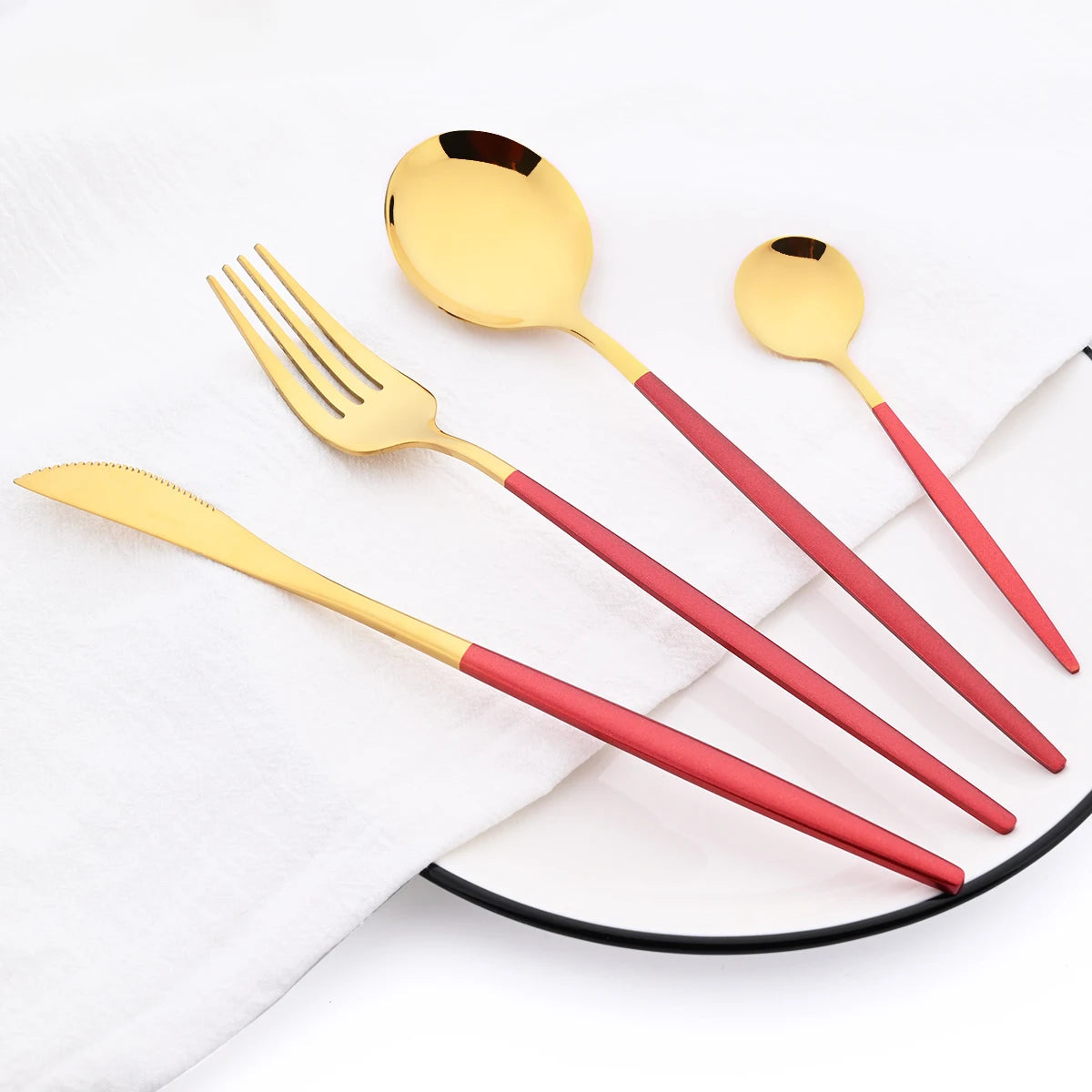 16 Piece Black and Gold Stainless Steel Cutlery Set Elegant Dinnerware Flatware for Home and Special Occasions