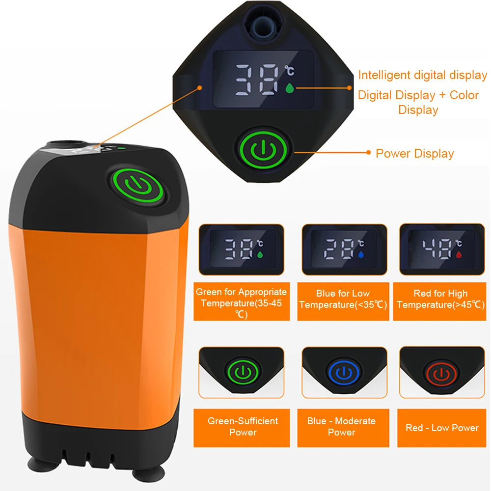 Outdoor Camping Shower IPX7 Waterproof Orange with Digital Display Portable Electric Shower Pump