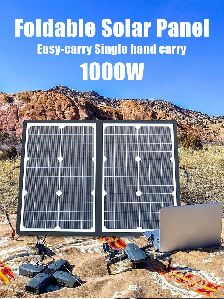 1000W Portable Foldable Solar Panel Kit Complete Solar Power Station 18V Generator Charger for Outdoor Camping Car Boat