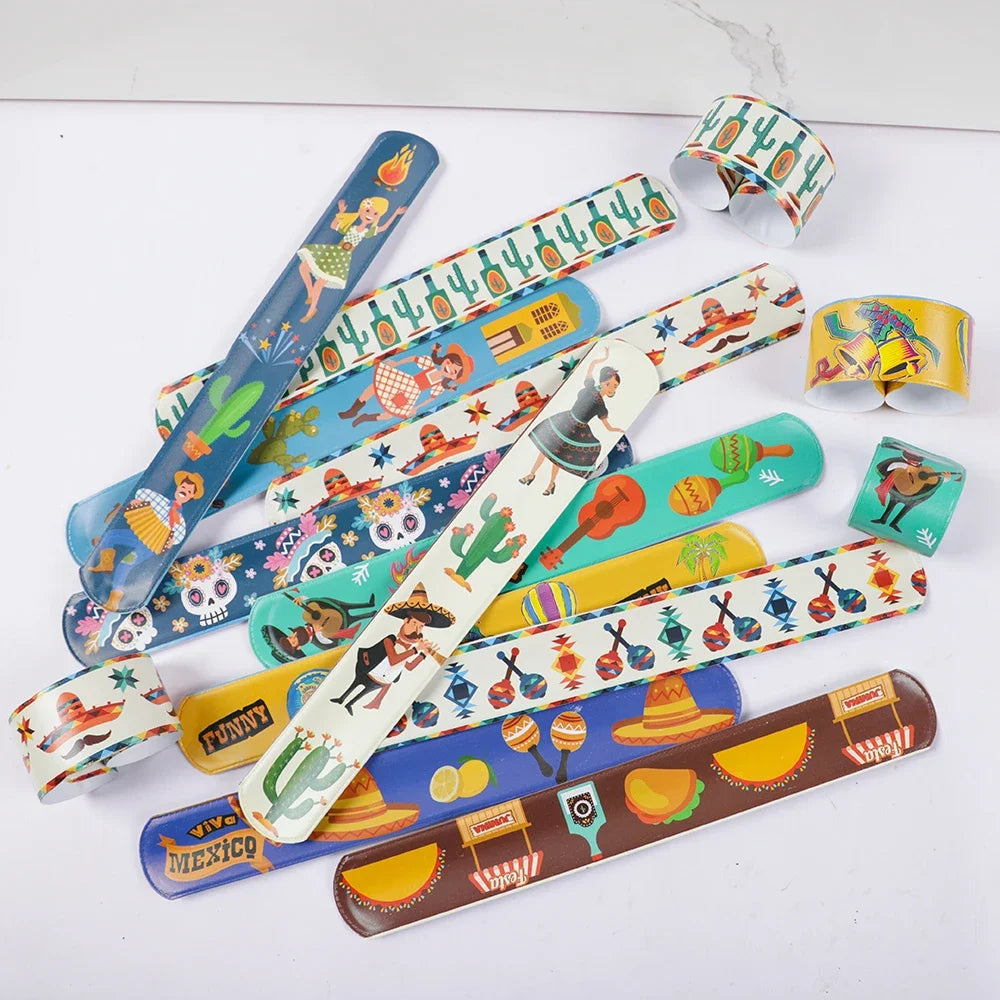 12pcs Mexican Fiesta Theme Cactus TACO Slap Bracelets Wristband Toy for Birthday Party