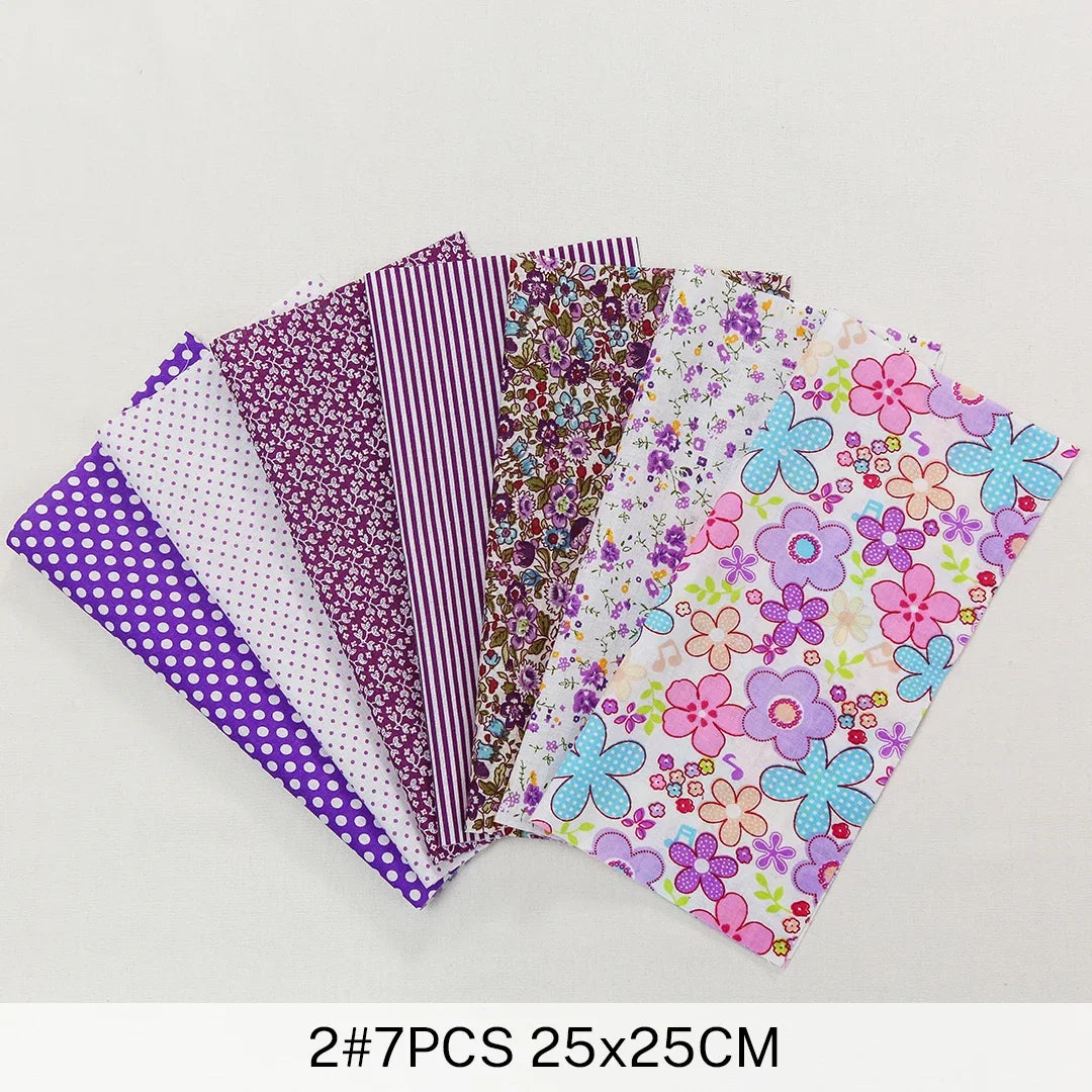 7 Pieces 25x25Cm Cotton Flower Fabric Printed Cloth for DIY