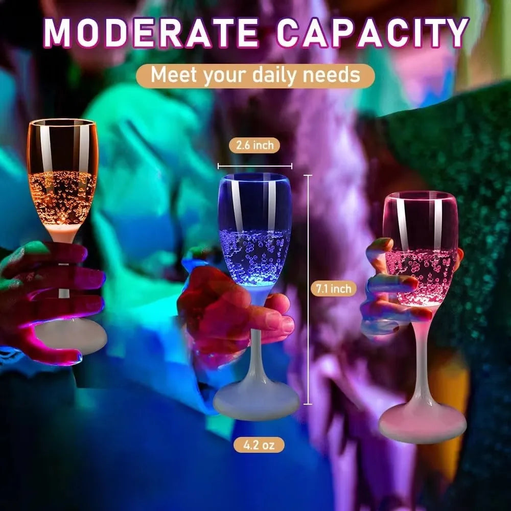LED Light Up Champagne Flutes Set of 6 Colorful Plastic Drinking Glasses for Parties and Celebrations