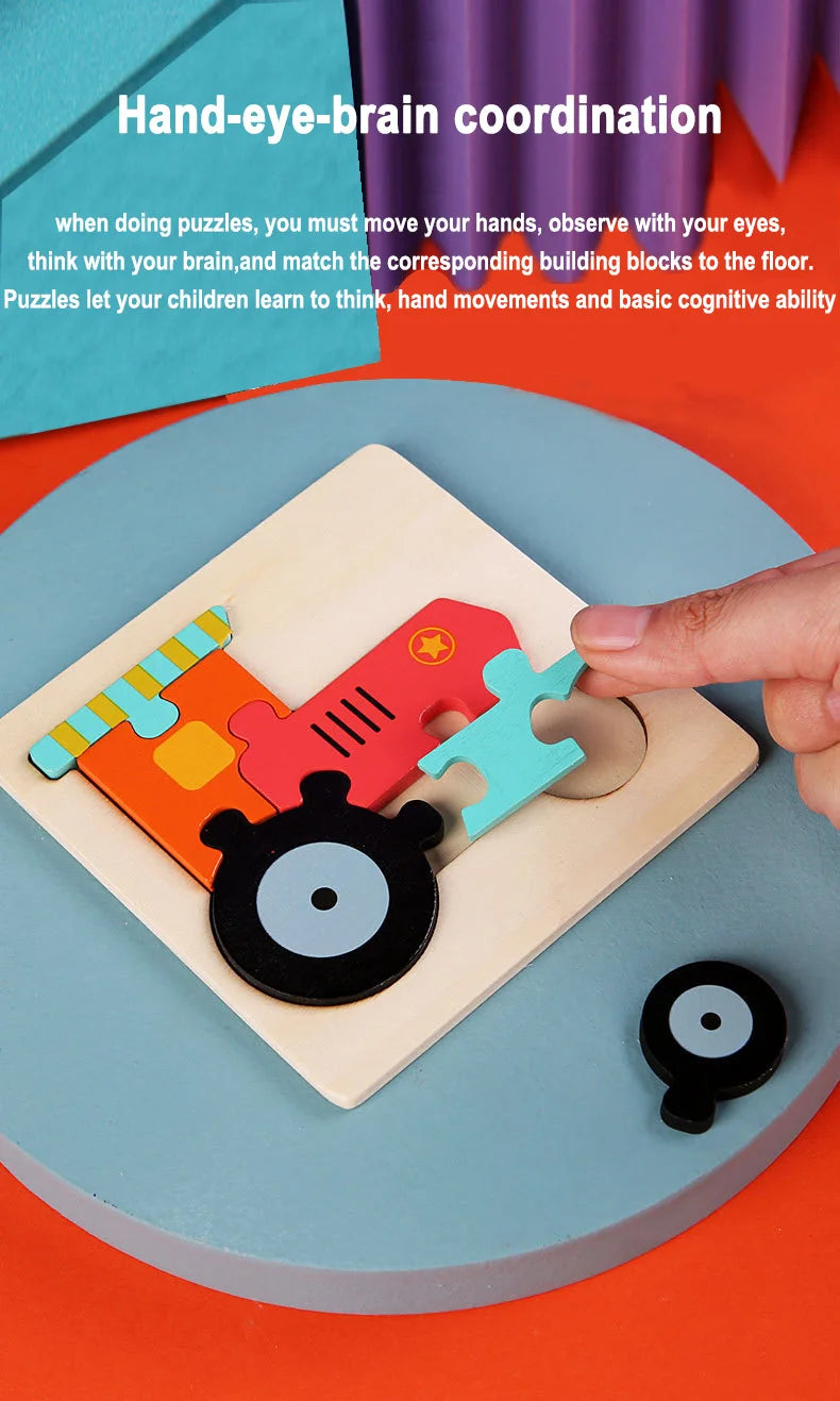 Wooden Puzzle Montessori Animals Colorful Learning Toy for Kids