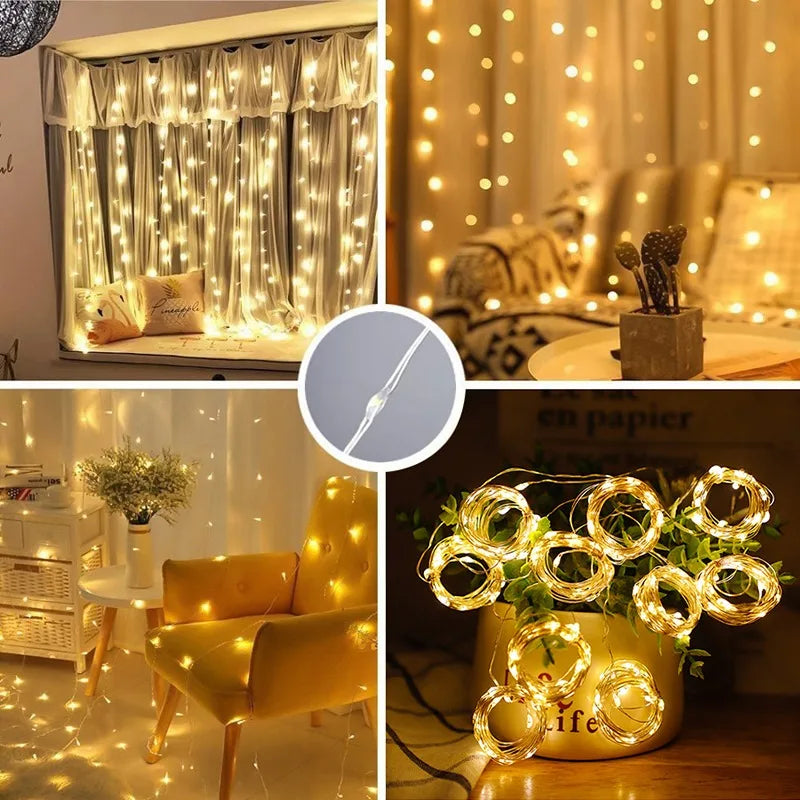 LED Curtain Garland Lights 8 Modes USB Power Remote Control Waterproof Fairy Light Festive Lighting Wedding Christmas Decor