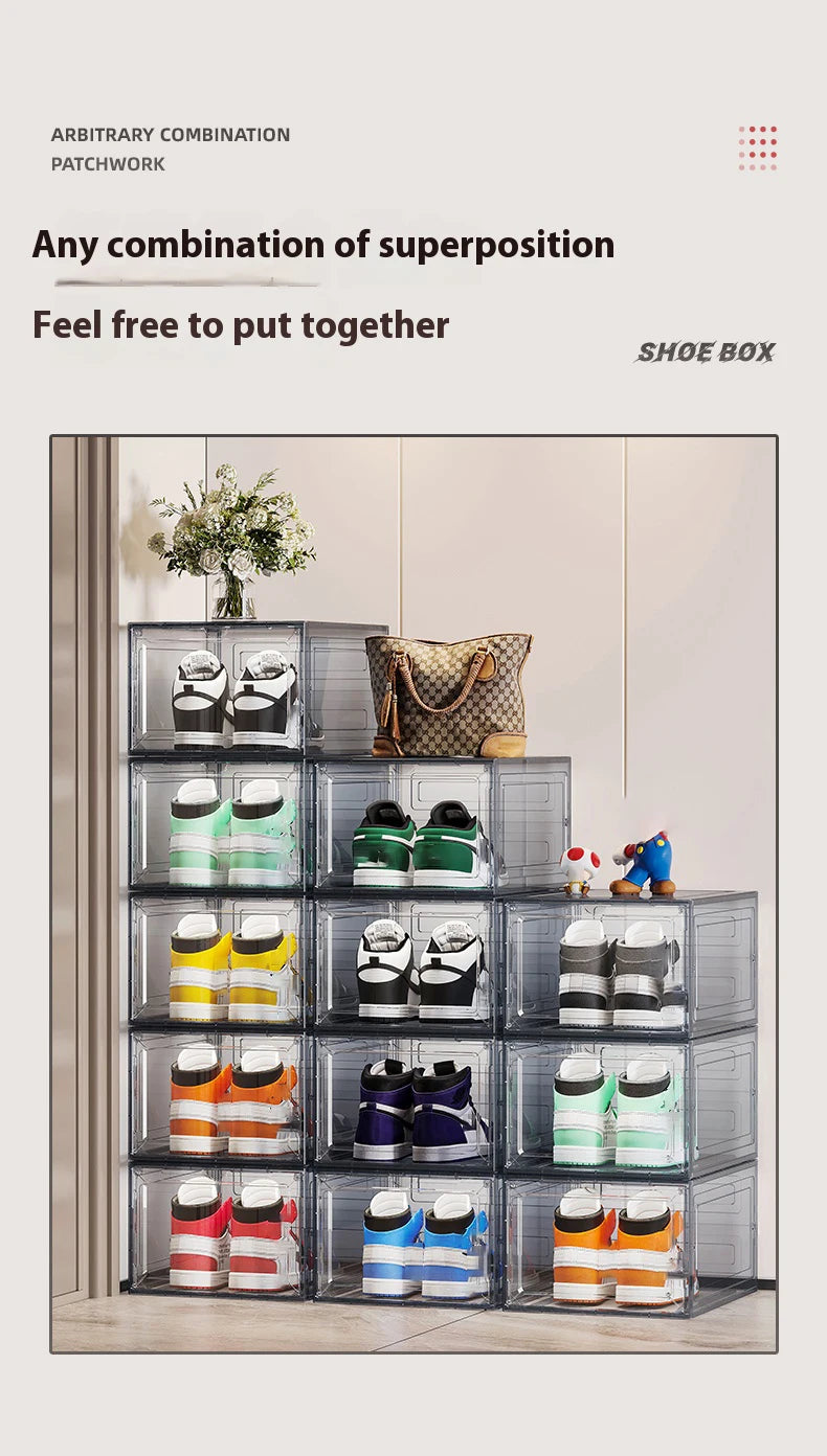 1/10pcs Clear Plastic Shoe Display Case and Hat Organizers with Magnetic Door Waterproof Storage Solution