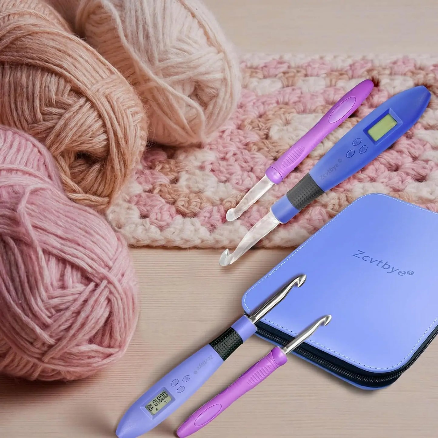 22PCS Lighted Crochet Hook Set with Counter Ergonomic Interchangeable Metal Heads for Comfortable Crocheting