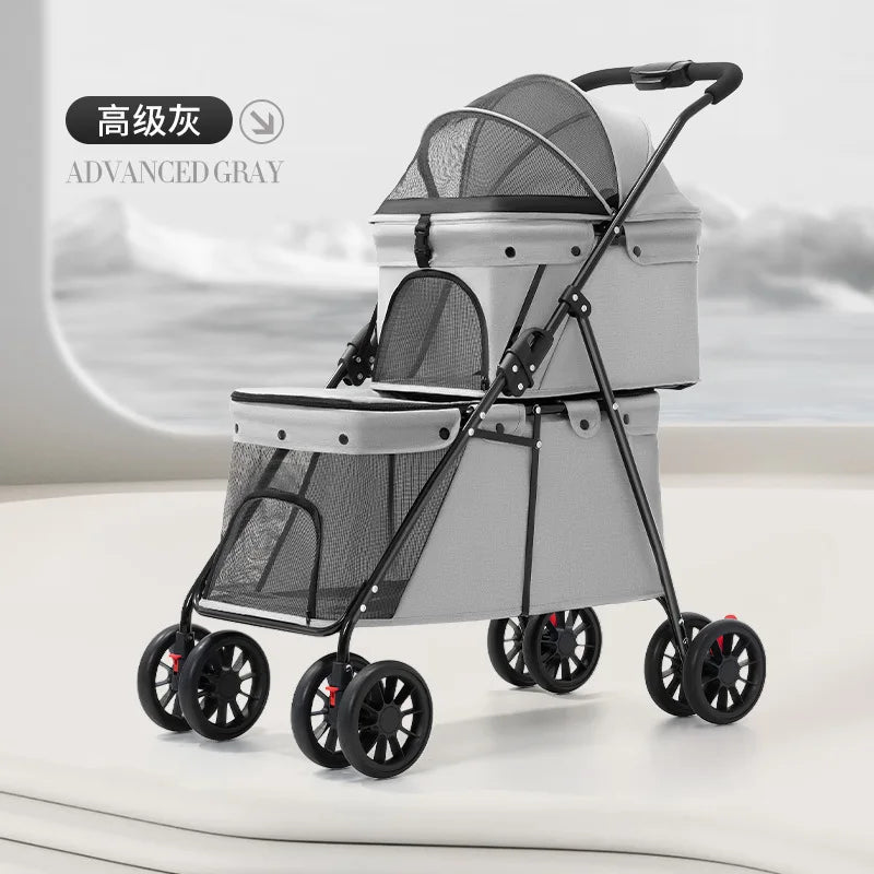 Double Pet Stroller One-Hand Folding Dog Stroller for Small Medium Dogs Cats Travel 24KG Max Pet Carrier Cat Dog Carrier