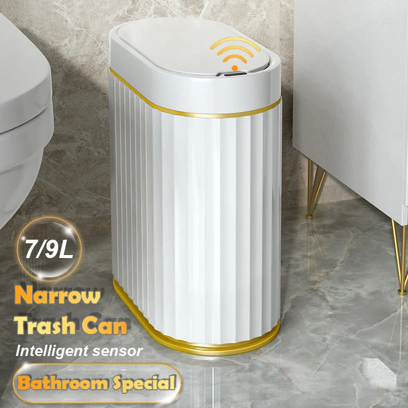 Automatic Sensor Trash Can 7L 9L Stylish Roman Striped Design Hands-Free Induction Garbage Bin for Kitchen and Bathroom
