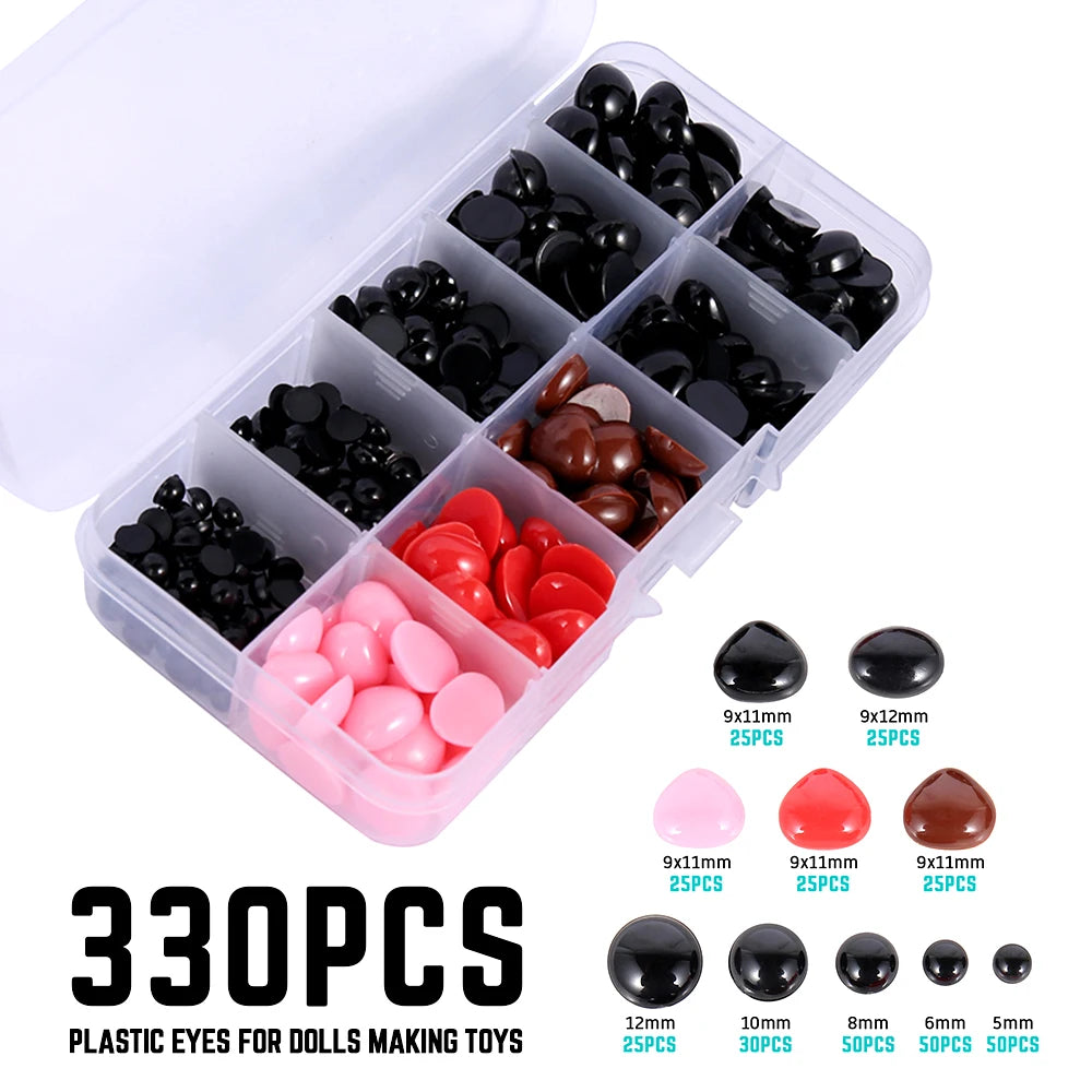 150/500 Pcs Doll Making Eyes Black Multiple Sizes for DIY Plush Toys and Crafts