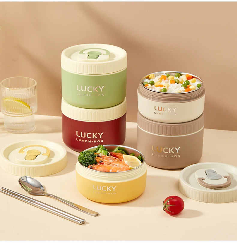 WORTHBUY Portable 304 Stainless Steel Insulated Bento Lunch Box With Thermal Bag Cutlery Leak Proof Container Set