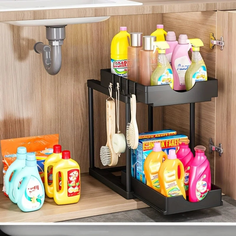 2 Tier Under Sink Organizer Sliding Cabinet Basket Rack