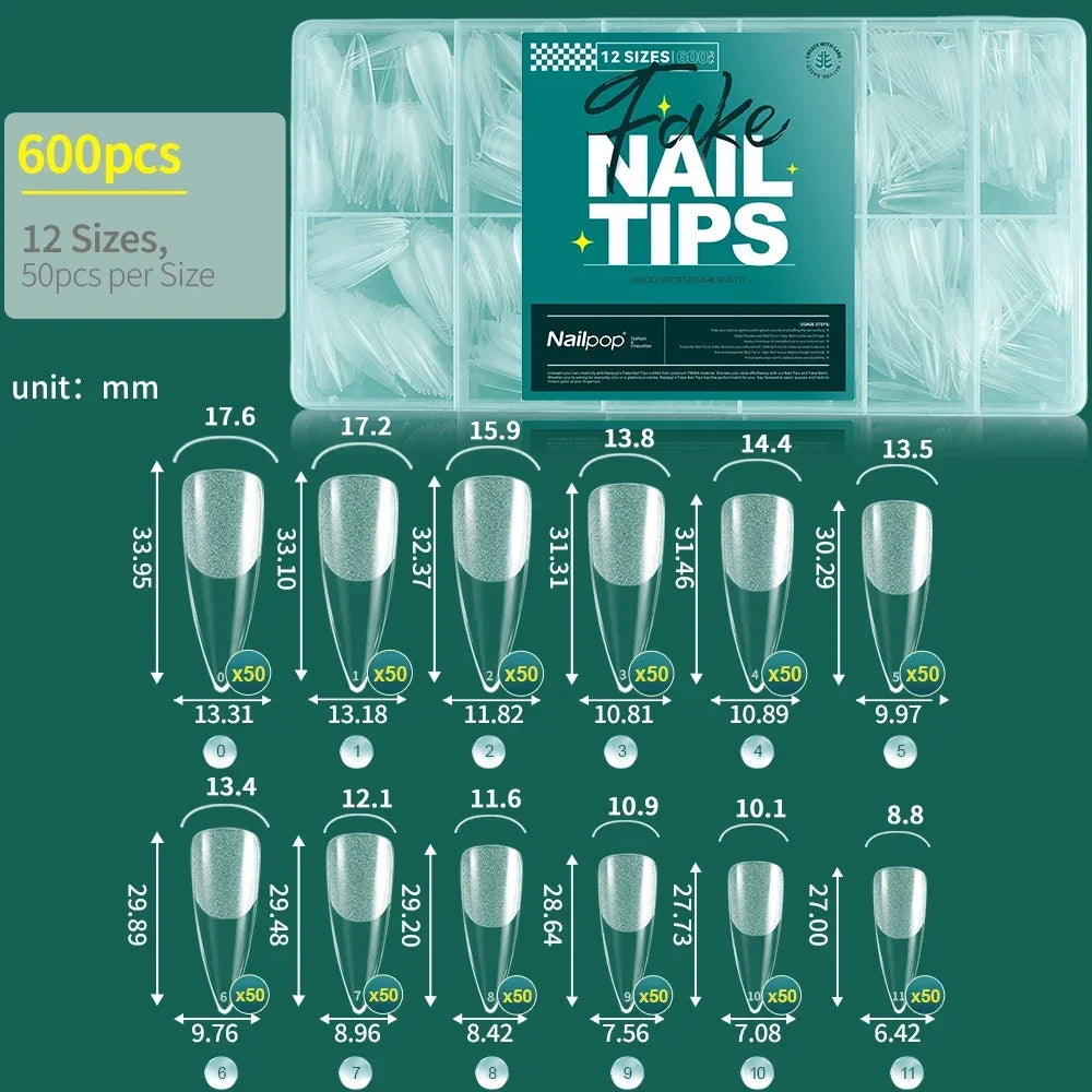 Nailpop 600PCS Full Cover Medium Length Ballerina Nail Tips