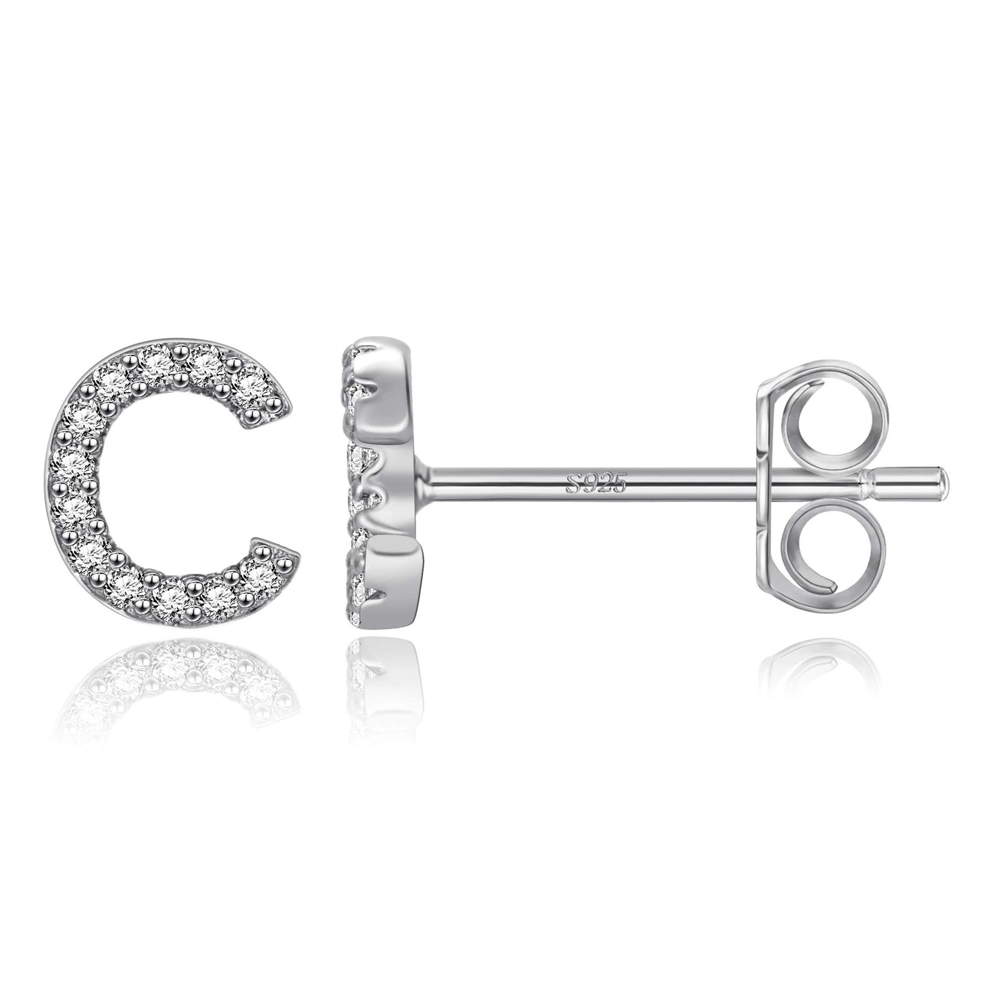 Simple Metal 925 Sterling Silver Letter Earrings with Zircon