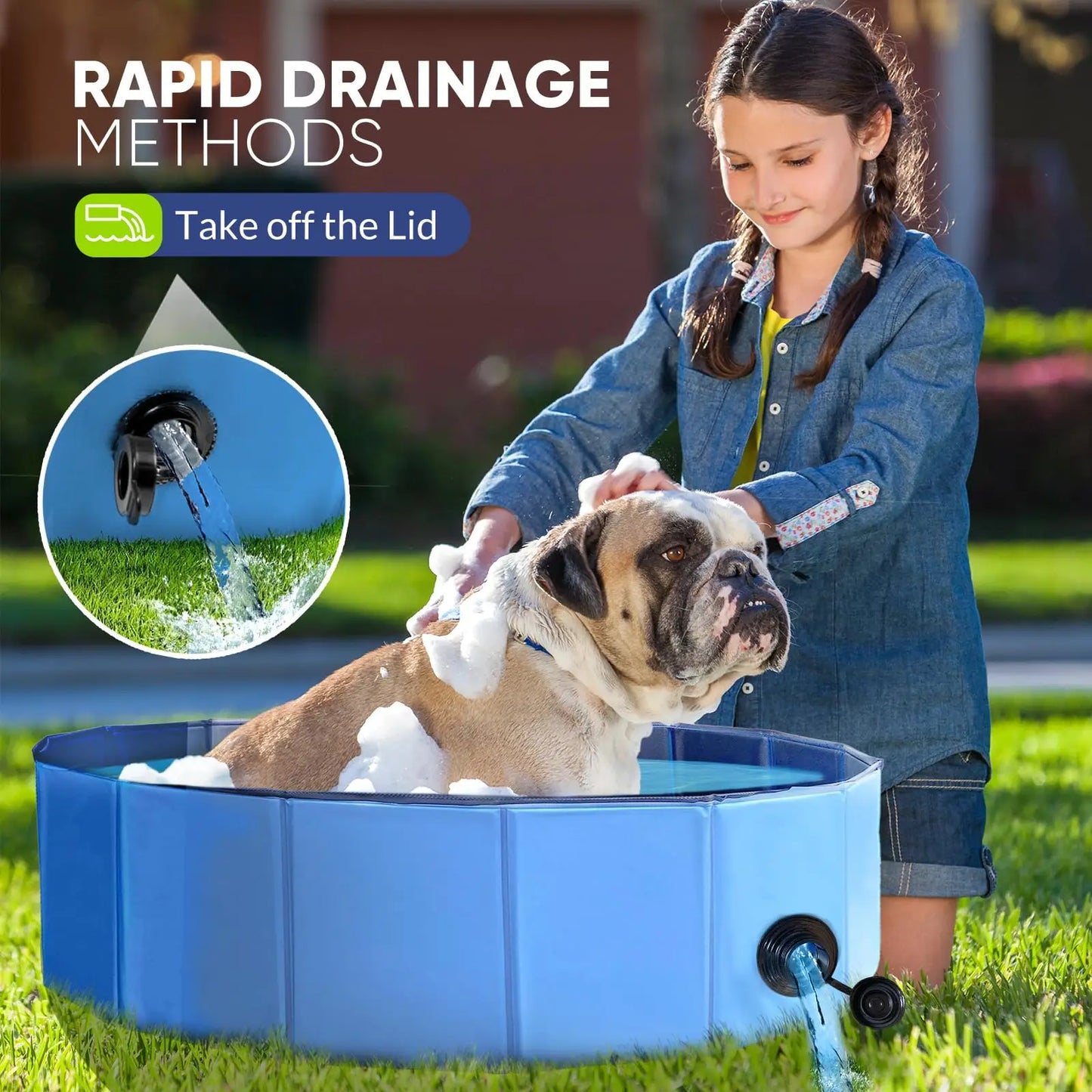 Foldable Dog Pool for Small Pets Quick Setup and Drain Hole Durable Waterproof PVC 32x8 Inches