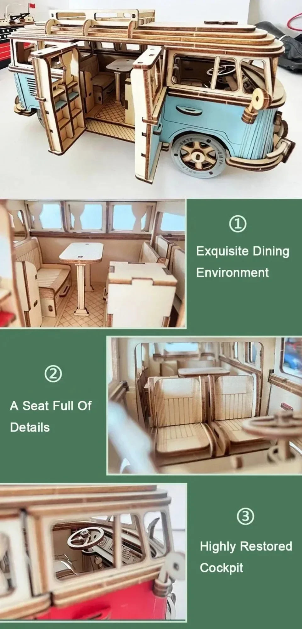 3D Puzzle Toy Wooden Car Style House Model for Parent Child Interactive Learning DIY Gift