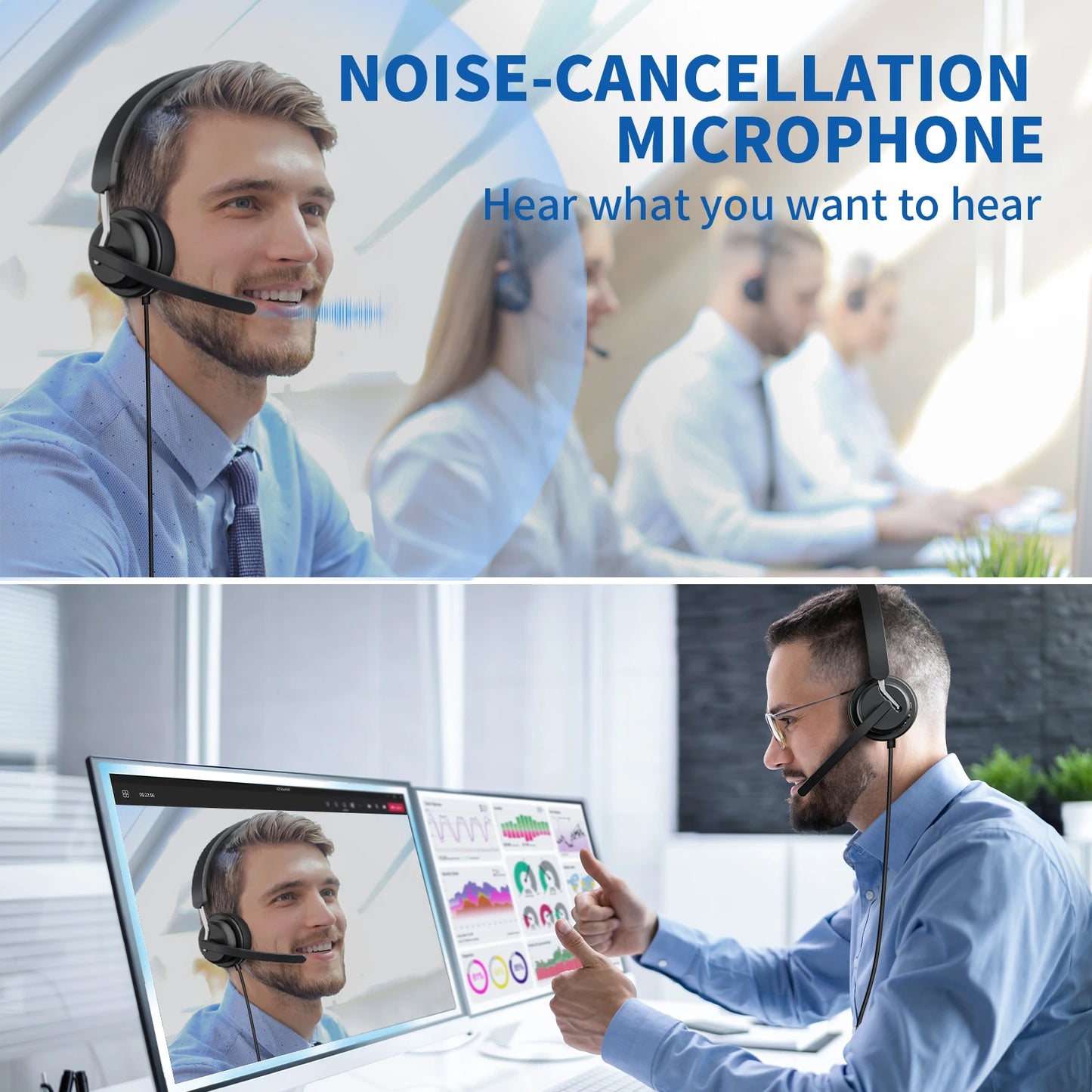 3.5mm USB Wired Headphones with Independent Sound Card and Microphone Adjustable Volume Business Headset for PC Laptop and Computer