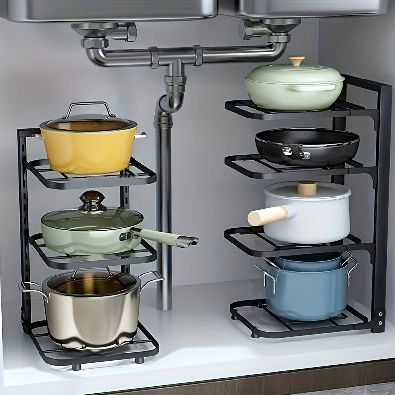 Adjustable Stainless Steel Pot Rack Organizer for Kitchen Multi-Layer Pot and Pan Storage Solution