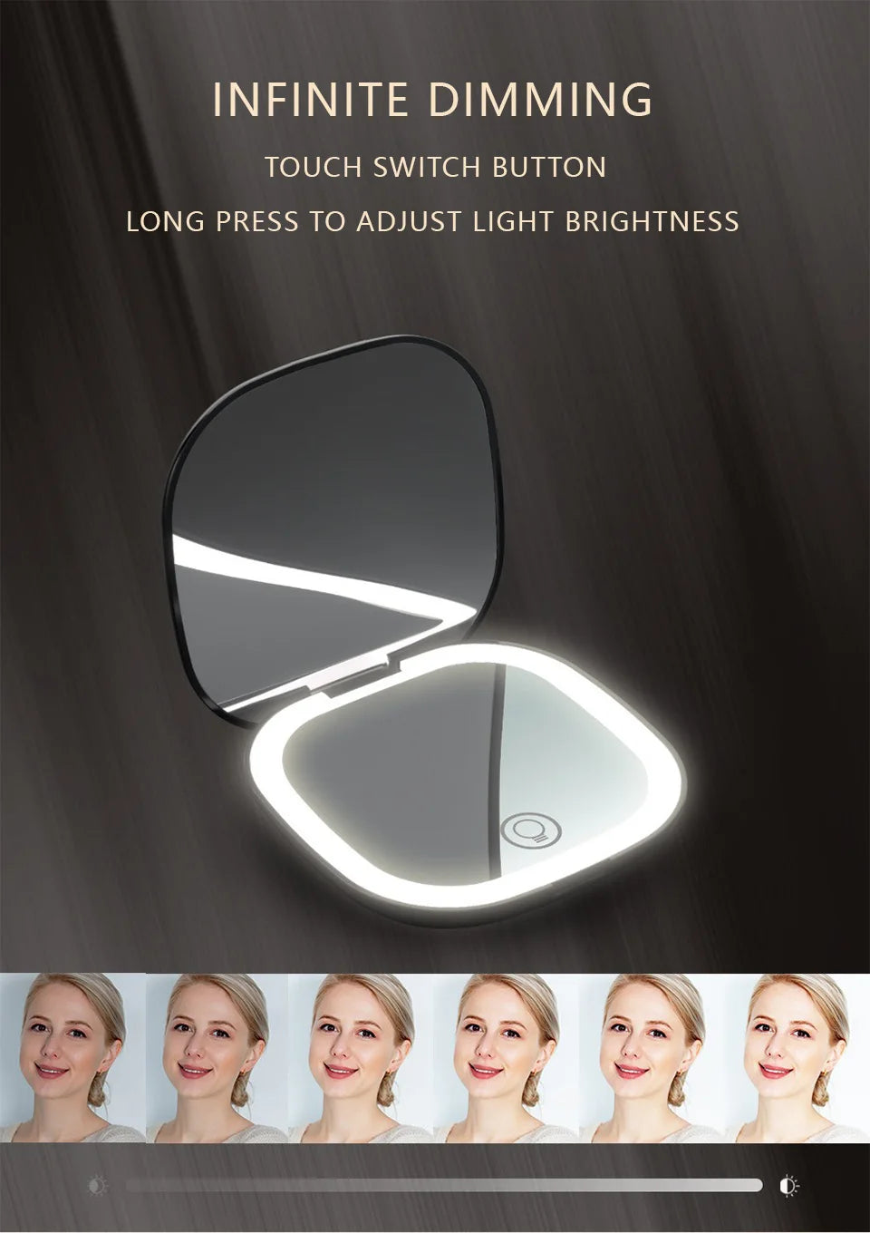 Mini Compact Foldable LED Makeup Mirror with 5x and 10x Magnification Rechargeable and Travel Friendly