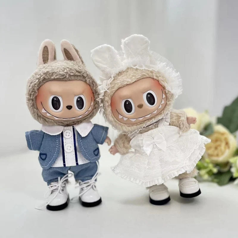 17cm Cute Mini Plush Doll Shark Onesie Clothes Outfit Accessories for Kpop Exo Labubu Dolls