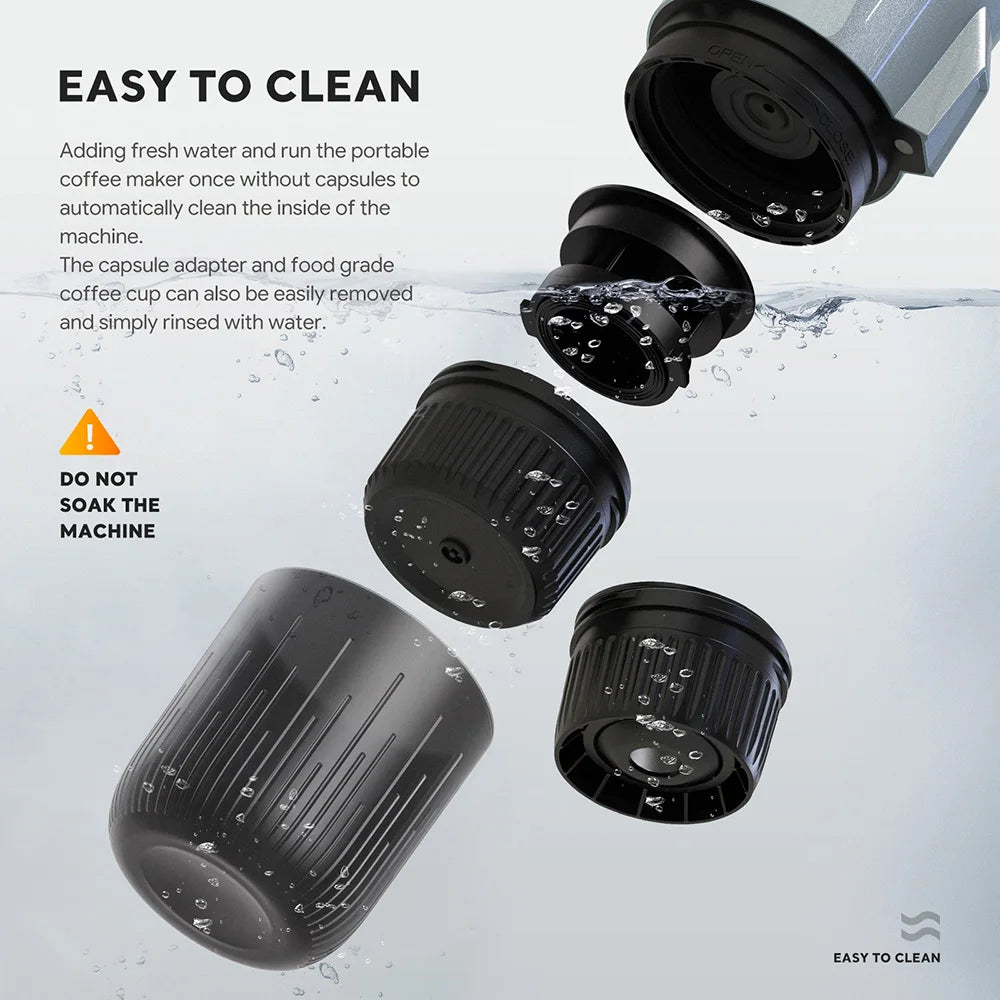 3-in-1 Portable Espresso Machine β Compatible with Nespresso Pods & Ground Coffee, Rechargeable for Travel/Car Use