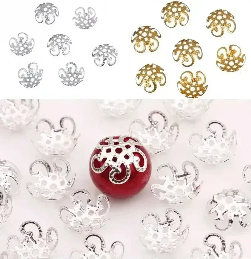 200/600pcs 10mm Five Petals Flower Filigree Bead Caps for Jewelry Making