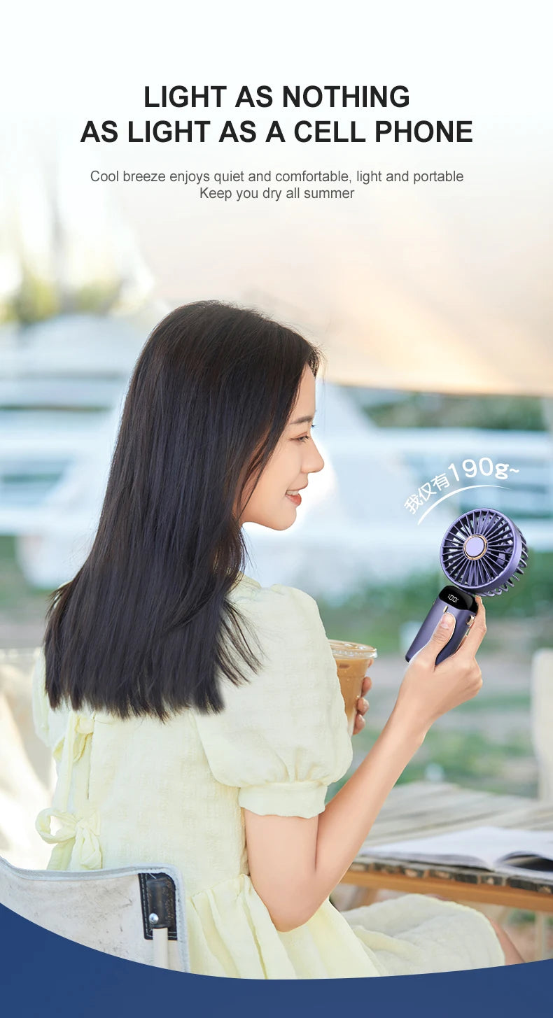 USB Handheld Mini Fan Foldable Portable Neck Hanging Fan 5 Speed Rechargeable with Phone Stand and Display Screen