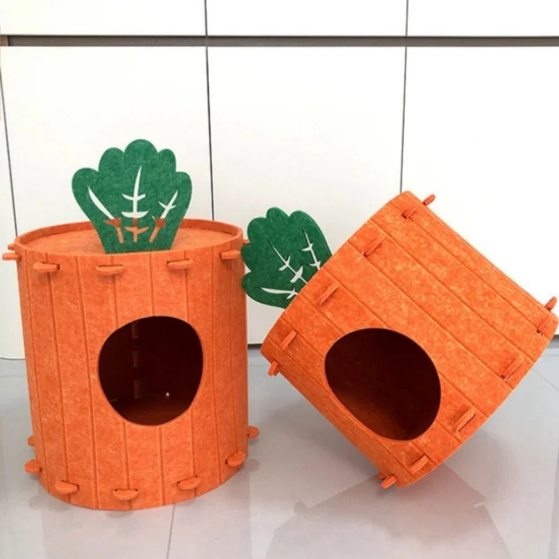 Carrot Cat Nest Semi-enclosed Large Space Felt Kitten Beds Wear-resistant Cat House Hiding Cave Pet Cat Bed