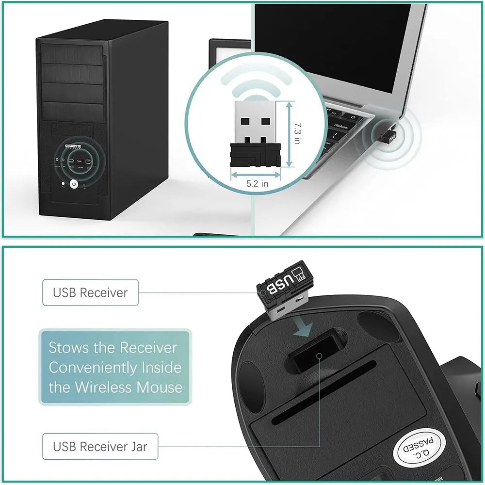 Vertical Mouse Ergonomic Wireless 2.4GHz Optical Mice 6 Buttons 3 DPI 800 1200 1600 for Laptop PC