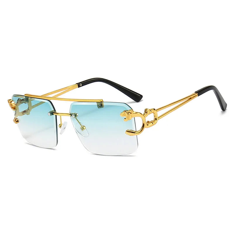 SHAUNA Fashion Metal Leopard Rimless Sunglasses UV400 Shades