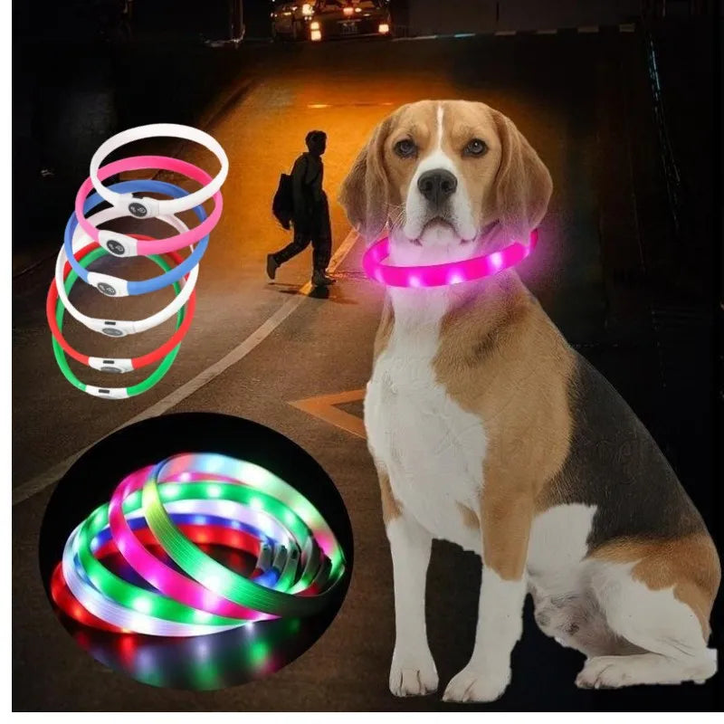 LED Luminous Dog Collar Waterproof USB Rechargeable Safety Light for Medium Large Small Dogs