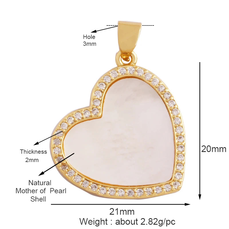 Classics Love Heart Star Zircon Focal Charm Pendant 18K Gold Plated Shell Pearl Jewelry