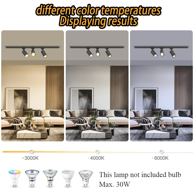 Dimmable GU10 Track Light Set Smart Home Spotlights Adjustable Ceiling Rail Lighting for Kitchen and Living Room