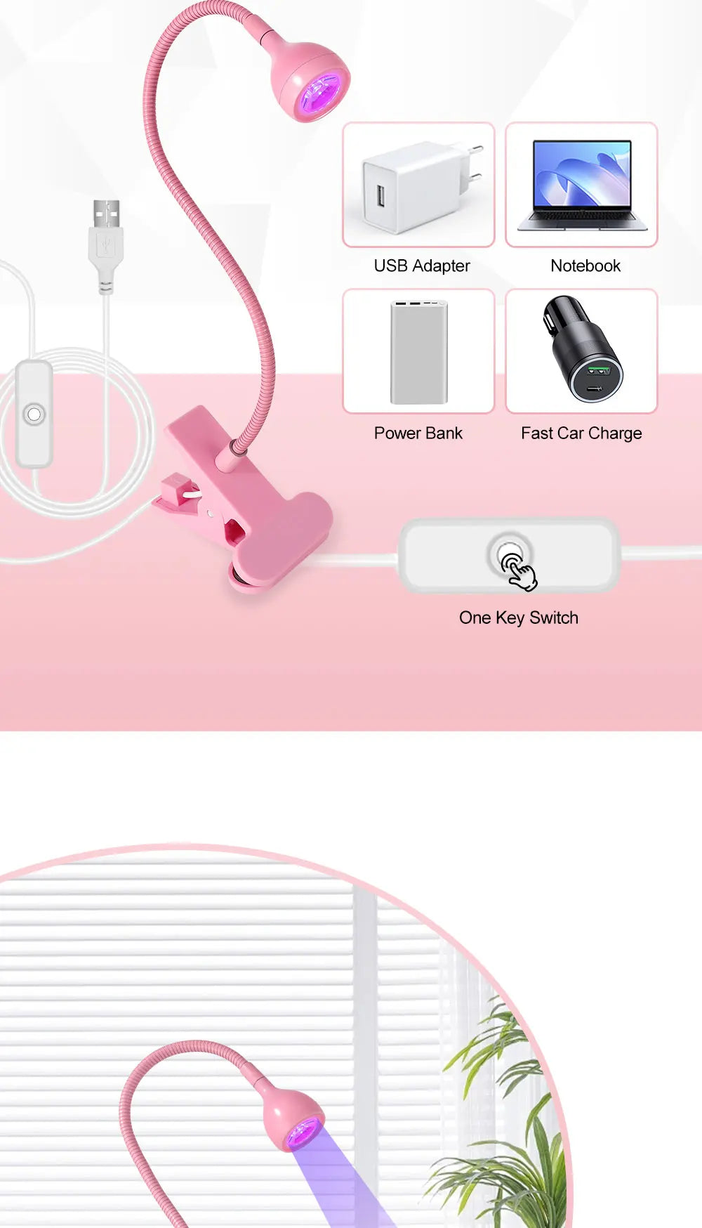 UV LED Light for Nails Drying Lamp Mini USB Clip-on Dryer