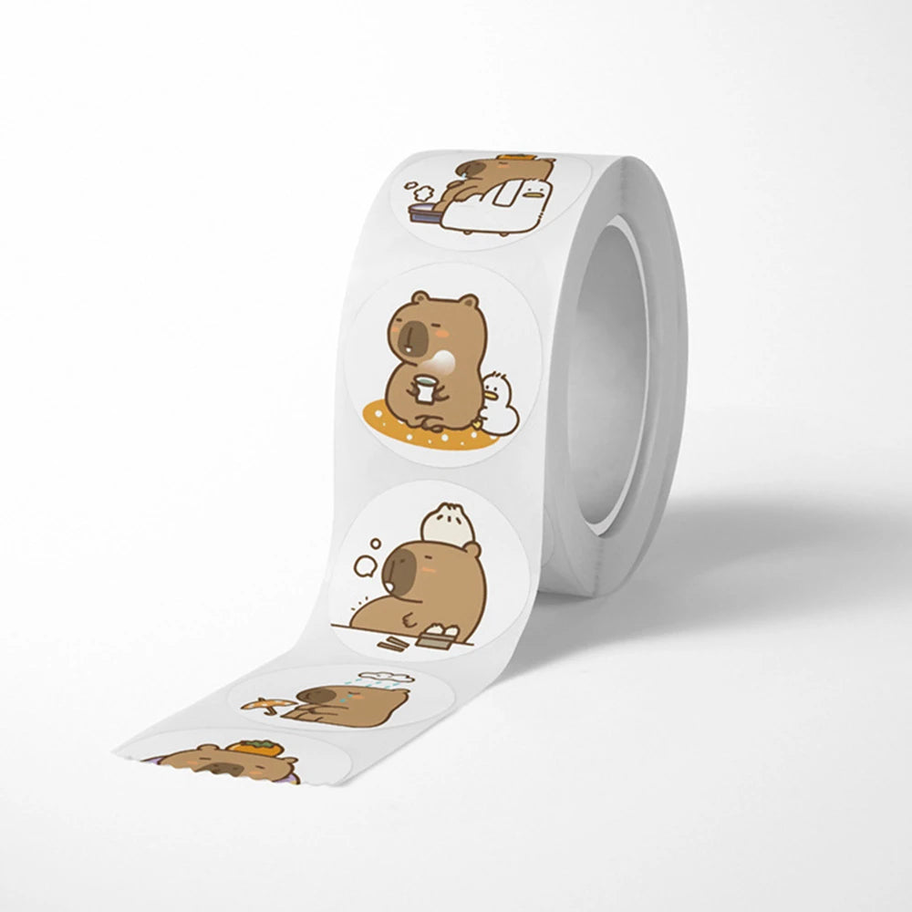 500pcs/Roll Cute Capybara Sticker Set Waterproof Decorative For Luggage Laptop Phone Diary Kids