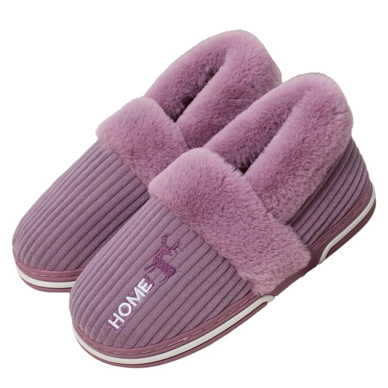 Comwarm New Women Slippers Plush Fur Thick Sole Antiskid
