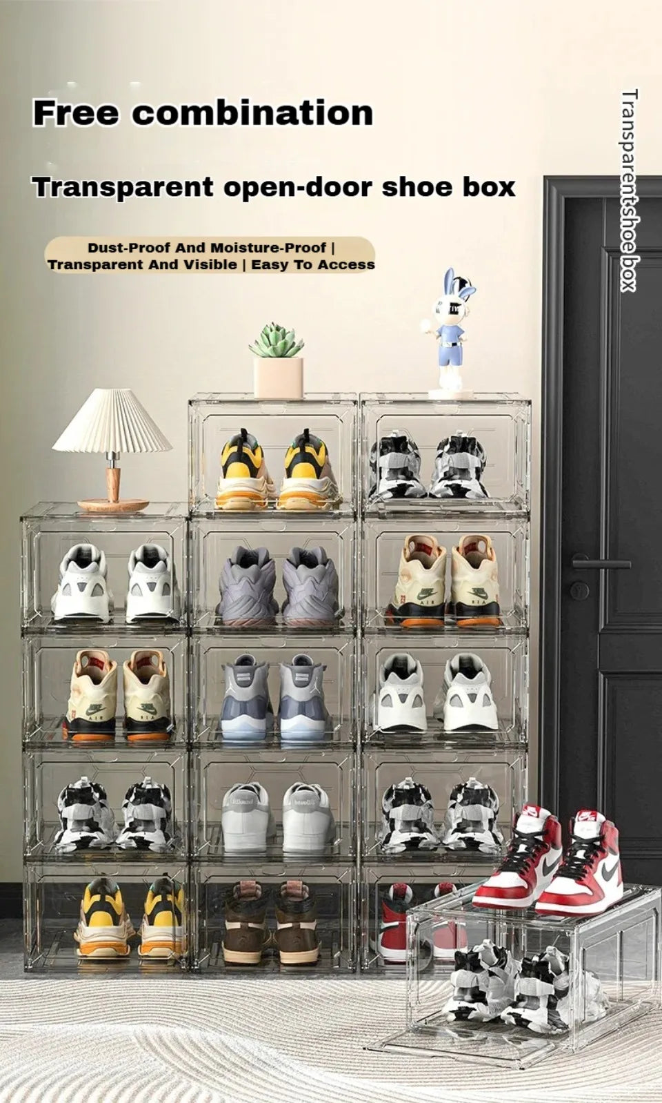 Transparent Shoe Box Magnetic Suction Door Dustproof Storage Box
