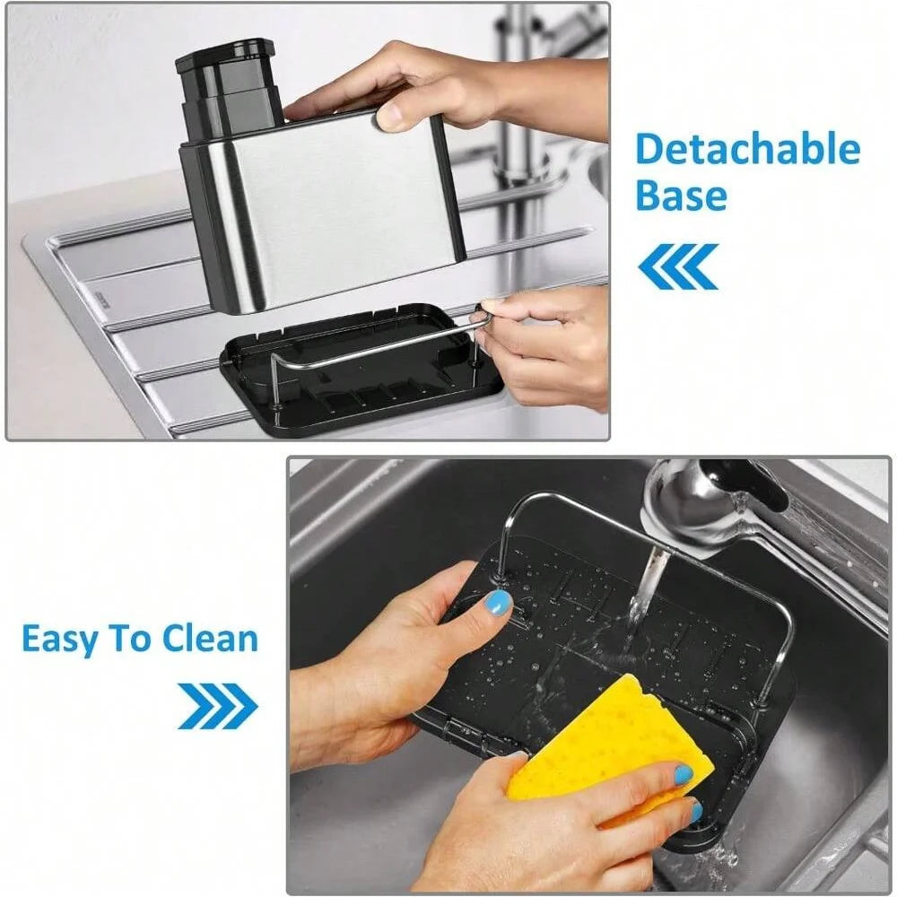 3-in-1 Kitchen Stainless Steel Tableware Soap Dispenser Sponge Holder Sink Organizer Drain Rack