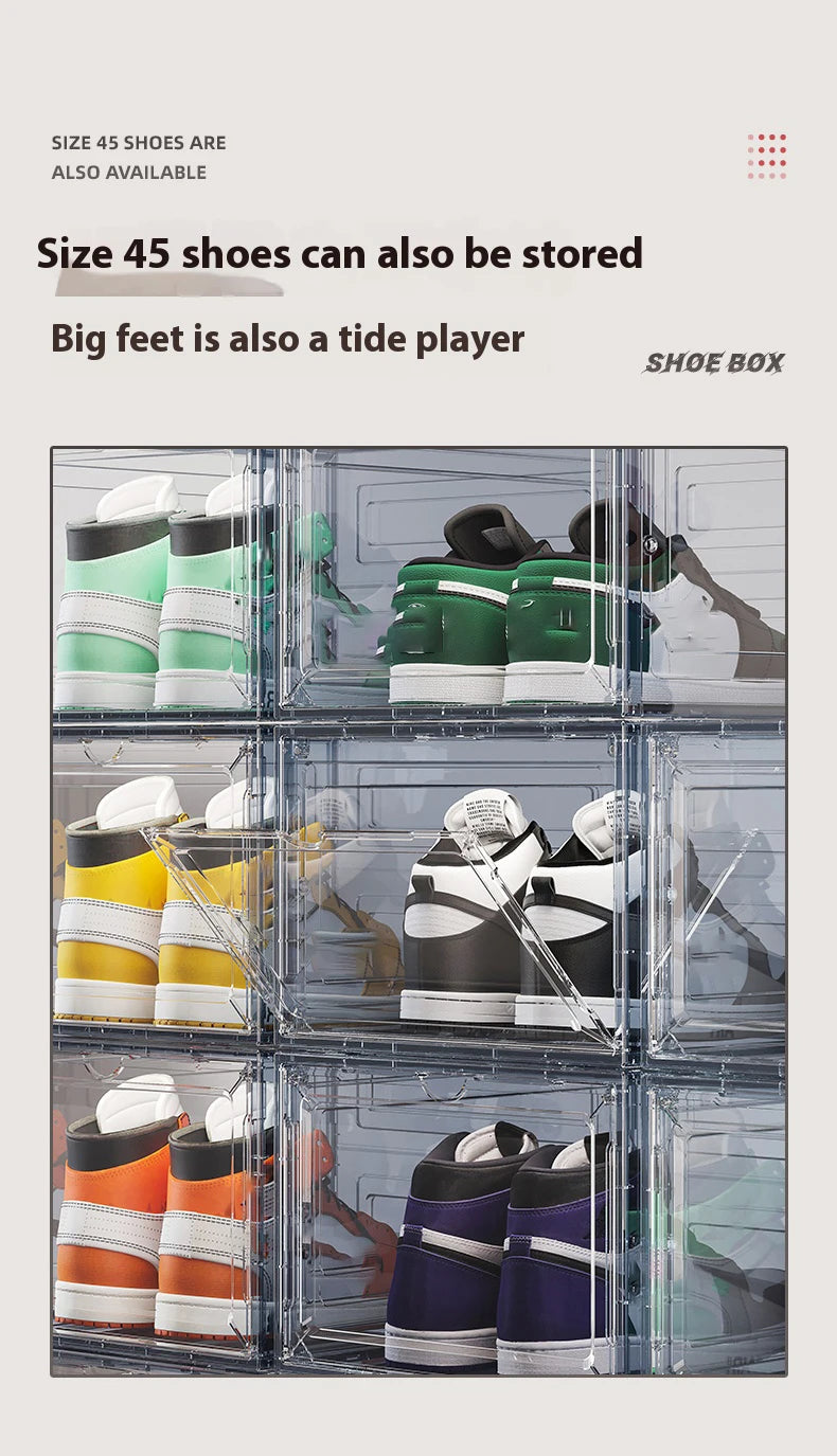 1/10pcs Clear Plastic Shoe Display Case and Hat Organizers with Magnetic Door Waterproof Storage Solution