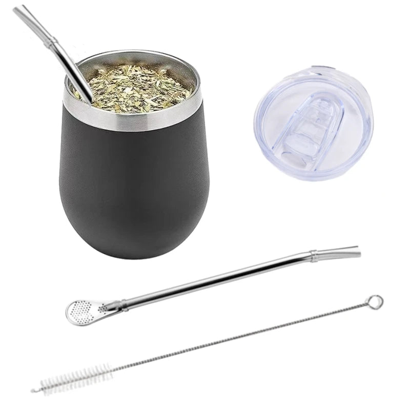 Yerba Mate Gourd Set Double-Wall Stainless Steel Cup and Bombilla
