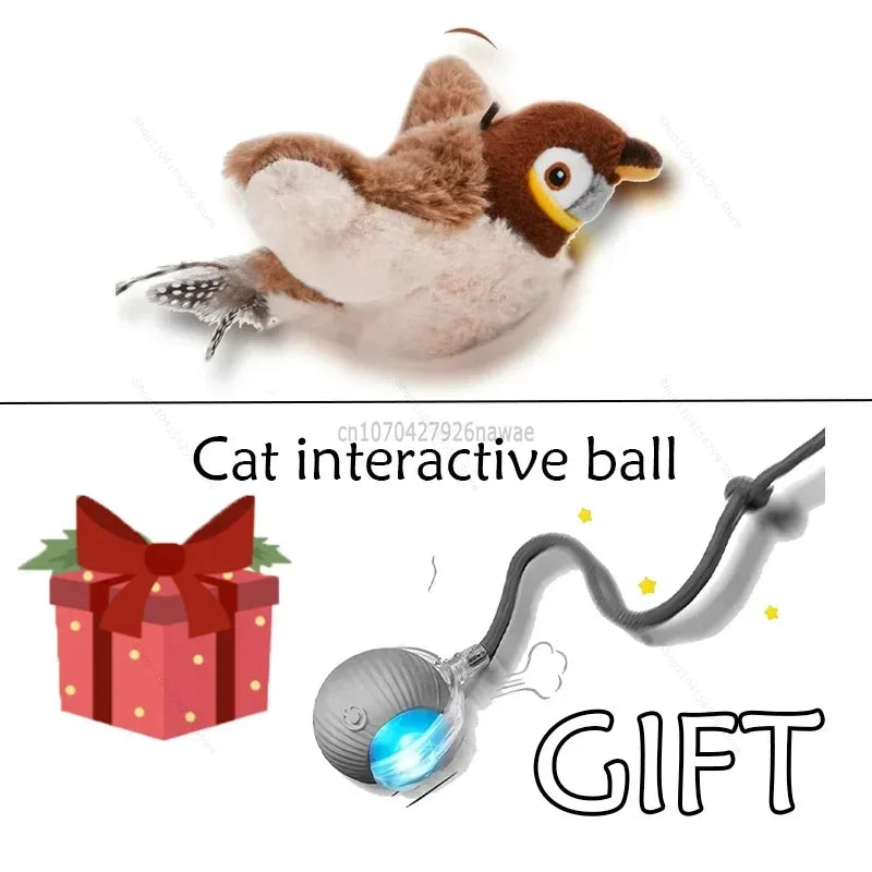 Interactive Cat Toys Rechargeable Electric Chirping Flapping Wings Bird with Catnip Cats Touch-Activated Squeaky Plush Toy Pet